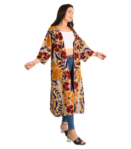 Vestes longues brodées à la main et à la main Veste brodée en coton pour femme avec manches longues Veste longue chaude d'hiver - Product Image 1
