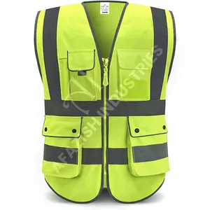 Wholesale price Class 2 High Visibility Reflective Safety Vests with 8 Pockets and Zipper Front,Meets ANSI/ISEA Standards