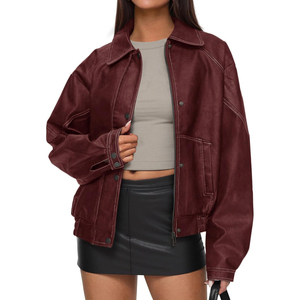 Alta calidad mujeres prendas de vestir exteriores estilo de moda nuevo modelo chaqueta Casual cremallera señoras mujeres chaqueta de cuero genuino - Product Image 1