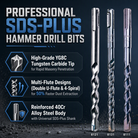 Forets de perçage rotatifs professionnels SDS Plus à pointe en carbure de tungstène, série multi-éclisses 8121 8131 8111