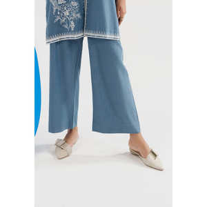 Pantalones Anchos de Mezclilla Azul para Mujer, Transpirables, Bordados, con Estampado Floral, Cintura Alta, Corte Holgado, Talla XL - Product Image 1