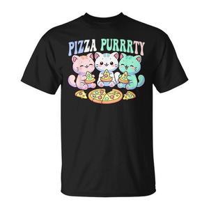 T-shirt divertente con gatti kawaii che mangiano pizza, effetto pastello e effetto ronronante, per amanti dei gatti e appassionati di pizza - Product Image 1
