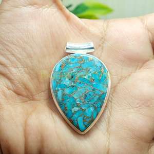 Collar con Colgante de Piedra Turquesa Azul Cobre Grande de Primera Calidad Natural, Colgante de Plata de Ley 925, Joyería de Regalo para Esposa - Product Image 2