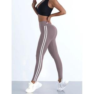 Leggings de gymnastique solide élastique taille haute deux pièces pantalons de yoga poches séchage rapide respirant vêtements de sport collants de course meilleure qualité - Product Image 2