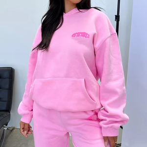 Custom Oversize Top Quality Casual 420gsm Fleece <b>Hoodie</b> With <b>Slogan</b> Puff Print Streetwear Hip Hop <b>Women's</b> Hoodies - Product Image 4