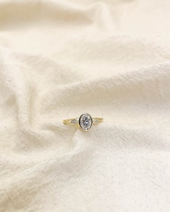 10x8mm Oval Cut Diamond Minimalist Engagement <b>Ring</b> | Bezel Set Three Stone Bridal Wedding <b>Ring</b> | Sterling Silver 18K Gold <b>Ring</b> - Product Image 2