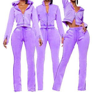 Women's Custom-Made Casual Two-Piece Set Fashionable Patterned Embroidered Pants Zipper Hooded <b>Long</b>-<b>Sleeved</b> <b>Top</b> - Product Image 3