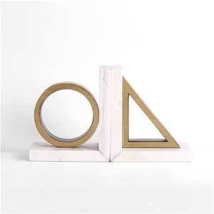 Serre-livres géométriques en marbre avec incrustation de bois blanc Design triangulaire unique décor de table fournitures de bureau organisateur de bureau - Product Image 3