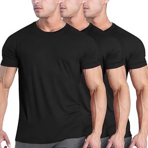Lot de 3 t-shirts d'entraînement à manches courtes pour hommes, t-shirts de musculation et de musculation, couche de base, t-shirts de fitness, vente en gros bon marché - Product Image 3