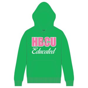 Green Women HBCU Educated Pullover <b>Hoodie</b> <b>Pink</b> Chenille and Embroidered Design Greek Life Apparel Custom College Clothing - Product Image 2