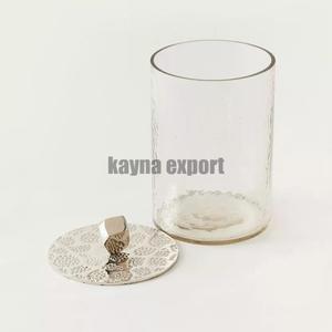 Direct Factory Sale Gold Plated Ring Design Metal <b>Lid</b> Set of 3 Food Storage <b>Glass</b> Canister Cylinder Shape Condiments <b>Container</b> - Product Image 2