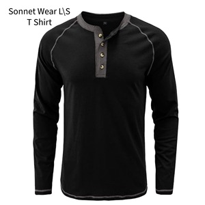T-shirt décontracté pour homme, col rond, manches longues, coupe ajustée, grande taille, 100% coton velours lavé - Product Image 2