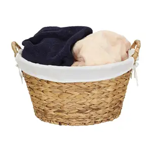 High quality Natural Water Hyacinth Round Wicker Laundry Basket Hamper with Liner