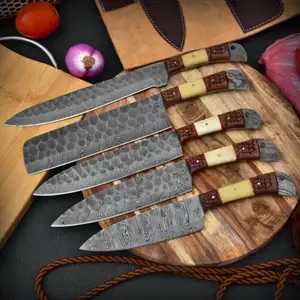 Thủ Dao Chất Lượng Cao Bếp Knife Set Damascus Lưỡi Thép, Rose Gỗ Xử Lý Chef Của Set