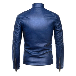 Veste en simili cuir pour hommes, tissu denim avec fermeture éclair style vintage vieilli, nouvelle tenue à la mode, automne 2024 - Product Image 2