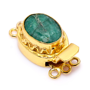 18K Gold Plated Emerald Gemstone Oval Box Clasp 1-3 Strand Jewelry Making B702-26X15X10MM - Product Image 4