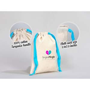 Custom Turquoise <b>Drawstring</b> Muslin Bag 6W X 8H Organic Cotton Biodegradable Bridal Shower Craft <b>Pouch</b> Screen Printed - Product Image 3