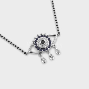 Ojo estrellado diamante plata Mangalsutra boda cadena con cuentas Diamante Negro ojo colgante rodeado de diamantes brillantes Stonewels - Product Image 4