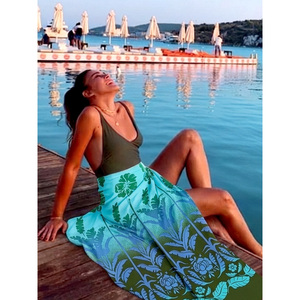 Pareo de Playa con Estampado Étnico Azul Turquesa y Verde, Falda de Playa de Viscosa, Vestido Sarong Multiusos de Verano, Cubre Traje de Baño - Product Image 5
