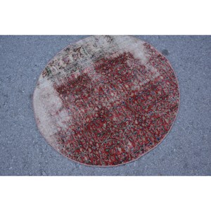 Tapis Turc Vintage Rouge Beige 3.4 X 3.4ft Grande Surface Laine Patchwork Design pour Couloir ou Chambre à coucher Latex Soutenu - Product Image 4