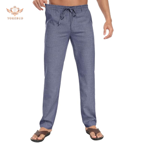 Men's Plus Size Straight Cotton <b>Trousers</b> Lightweight Breathable Casual Pants Elastic Waist <b>Drawstring</b> Regular Fit Summer Wear - Product Image 2