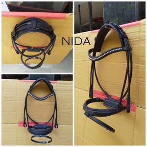 Vente en gros de produits teints en tambour en cuir végétal roulé de qualité supérieure pour chevaux Bride souple avec strass - Product Image 6