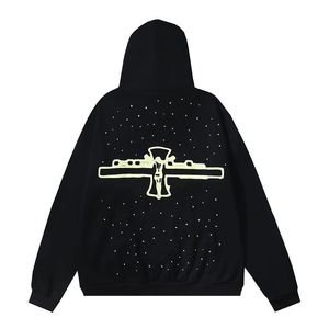 Sudadera con capucha de algodón 100% de alta calidad al por mayor Chip Hip Hop Street Graffiti Pullover Sudadera con capucha bordada pintada a mano con diamantes de imitación - Product Image 3
