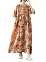2025 nouveau été coton Vintage à manches courtes robes pour femmes décontracté ample longue robe verte vêtements