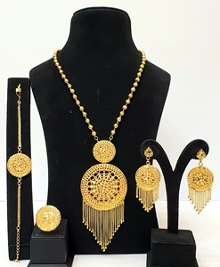 Nouveau à la mode 24KT plaqué or femmes pendentif collier ensemble Style arabe bijoux fins pour les mariages et les fêtes - Product Image 1