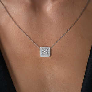 Pendentif en argent 925 double halo Moissanite coupe princesse pour filles pendentifs et breloques uniques et élégants - Product Image 4