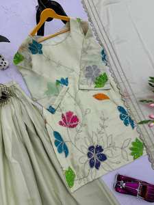 Traje Étnico Indio Tradicional para Bodas, Kurti Sharara Dupatta Salwar, Ropa de Fiesta, Algodón y Seda, Semi-Confeccionado, Bordado Elegante - Product Image 5