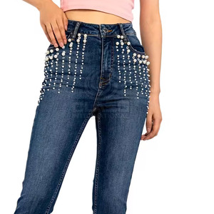 Jeans de diamantes de moda para mujer, pantalones vaqueros rectos de cintura alta con diamantes de imitación, ropa informal, proveedor directo de fábrica - Product Image 6