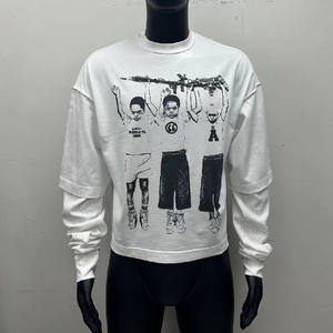 Camiseta holgada de manga larga de doble capa con logotipo estampado DTG personalizado para hombre, manga térmica desgastada, 100% de algodón, OEM disponible - Product Image 3