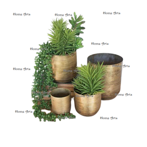 Juego de 4 macetas de flores de metal de color dorado, maceta de forma redonda de diferentes tamaños de Calidad exclusiva para los más vendidos - Product Image 1