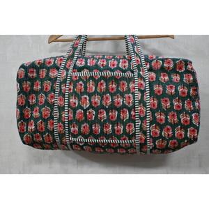 กระเป๋าเดินทางผ้าฝ้ายพิมพ์ลายบล็อกแบบอินเดีย ลายดอกไม้ สไตล์โบฮีเมียน น้ำหนักเบา หรูหรา ใช้สะพายไหล่ได้ - Product Image 2