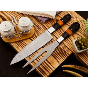 Juego completo de cuchillos de cocina de acero de Damasco Tang, cuchillo y tenedor tallado, 2 piezas para barbacoa de jamón de pavo con caja de regalo - Product Image 6