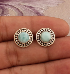ตุ้มหู Larimar แบบธรรมชาติเงินแท้925,ต่างหูดีไซน์เนอร์ต่างหูเม็ดกลมสีเงินต่างหูงานทำมือ G - Product Image 5