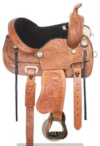 Selle en cuir véritable légère de qualité supérieure fabriquée à la main pour Western Barrel Racing Rodeo Performance Confortable Show Horse Riding - Product Image 2