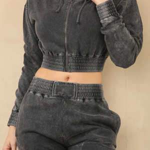Top Trendy Women Acid Wash Jogger Suit Casual Sudadera Pantalones Set Vintage Acid Wash Women Chándal - Product Image 4