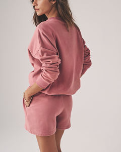 Conjuntos de Dos Piezas de Verano para Mujer, Estilo Moderno, 100% Algodón, Felpa, Sudadera Holgada y Pantalones Cortos, Corte Cuadrado, Hombros Caídos, Manga Larga - Product Image 3