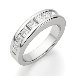 Princess Cut Channel Set Half Eternity Wedding Band para mujer - Product Image 1