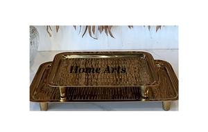 Set of 2 Wooden Dessert Serving <b>Trays</b> <b>With</b> Metal <b>Handles</b> For Home Restaurant Hotel Use Food Serving <b>Tray</b> - Product Image 5