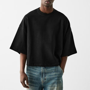 Camiseta de hombre de diseño recortado de algodón pesado de alta calidad Personalización rápida con logotipo Estilo de moda - Product Image 4