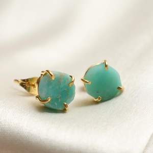 Boucles d'oreilles gemme d'amazonite brute de 8 à 10mm en argent sterling 925 artisanal Bijoux en pierres précieuses brutes - Product Image 3