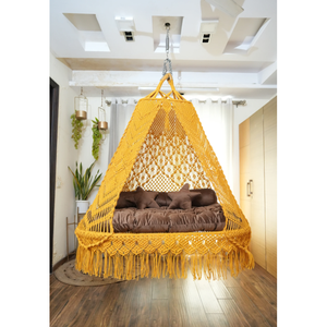 Fauteuil suspendu en macramé jaune fait main, magnifique hamac suspendu pour une utilisation en intérieur et en extérieur, pour le salon, la cour, les meubles de jardin - Product Image 3
