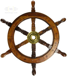 Roue de bateau en bois de collection de 12 pouces avec bandes en laiton, cadeau nautique et décoration, ornement, roue de bateau nautique, vente en gros - Product Image 1