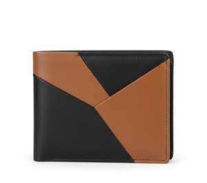 Cartera de Cuero Bifold Geométrica Moderna para Hombre, Patrón de Letras de Diamantes, Bloqueo RFID, Negro/Blanco/Azul Marino, Elegante y Funcional - Product Image 2