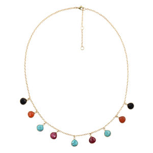 Multi-Gemstone <b>Necklace</b> 925 Sterling <b>Silver</b> Handmade <b>Heart</b>-Shaped Rose Gold Plated Adjustable Engagement Wedding Party Jewelry - Product Image 1