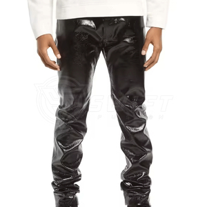 Pantalon en cuir décontracté pour hommes, léger, avec logo personnalisé et design unique, pantalon Streetwear à motif droit et taille moyenne - Product Image 5