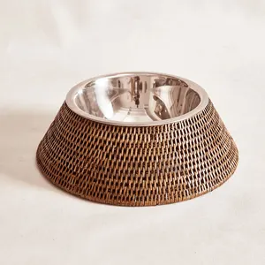 Best selling sustainable rattan dog bowls contemporary design cats and dogs for pet feeding bowl